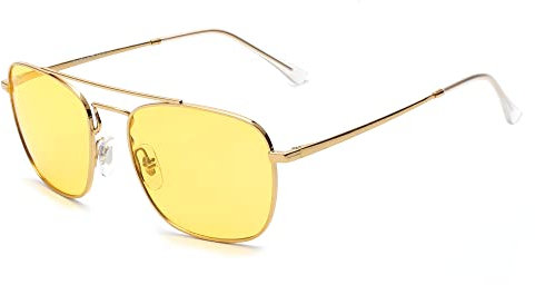 JIM HALO Retro Quadratisch Pilot Sonnenbrille Nacht Fahren Linse Flache Metallbrille Männer Frauen Gold