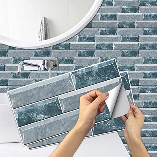 A.Monamour Adesivi per Piastrelle da Parete Adesivi per Mattonelle Autoadesivo Mosaico Stile Marmo Pietra Mattone Effetto 3D Impermeabile PVC Decorazione Murale per Cucina Bagno Lavanderia 15cmx30cm