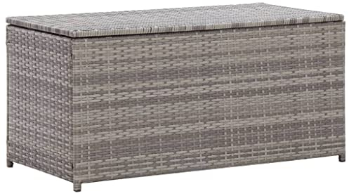 FIRBNUS 100x50x50 cm Auflagenbox mit Gasdruckfeder Box mit Deckel Gartenschrank Gartentruhe Garten Aufbewahrungsbox Gartenboxen Grau Poly Rattan PE Liner mit Reißverschluss