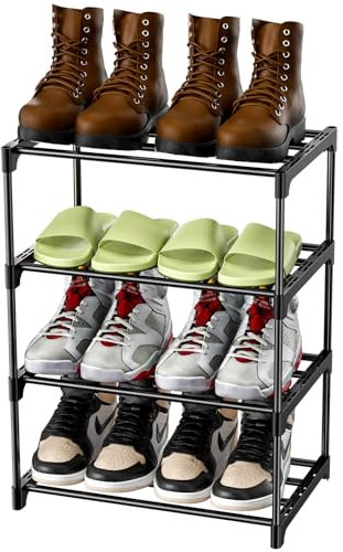 Magrimaxio Schuhregal Metall, Schuhaufbewahrung mit 4 Ebenen, Leichtes Schuhablage, Schuh Regal Stapelbar für 8 Paar Schuhe, Schuhständer für Flur, Wohnzimmer, Schlafzimmer, Eingangsbereich (Schwarz)