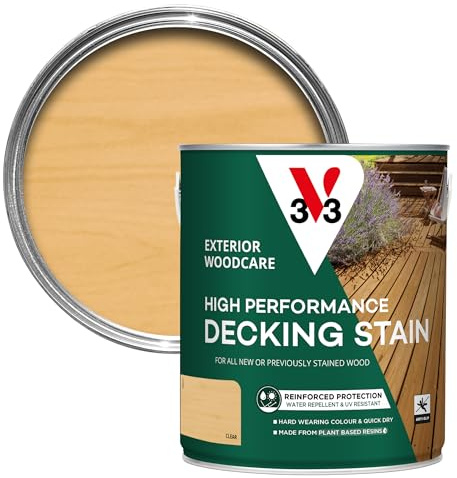 V33 High Performance Decking Stain, Clear, 2.5L | Nourishes & enhances decking, Anti-slip finish, UV & weather resistant, Biosourced formula