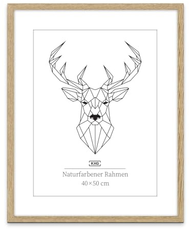 KHG Bilderrahmen Echt-Holz, Eiche, 40x50 cm, vielseitig einsetzbar | mit stabilem Glas und Passepartout, zum Aufhängen oder Hinstellen, Ideal für Portraits, Urkunden, Poster, für den Alltag