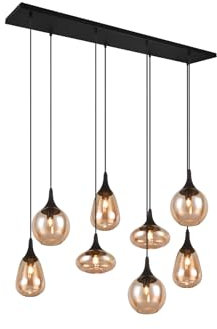 meineWunschleuchte Große 8-flammige Balkenpendelleuchte mit amberfarbigen Glas Lampenschirmen