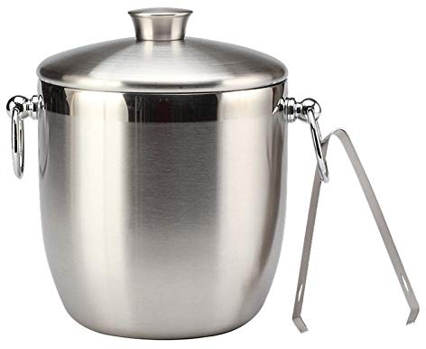 Xtahdge Stainless Steel Ice Bucket with Liter Tongs Double Wall Insulated with Tongs and Ice Container with Lid (3L)