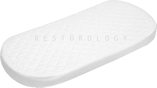 BUY ALL HERE Infant Foam Moses Basket Mattress, Thick and Super Soft, Oval Shaped Mattress, Double Sided, Removeable/Washable Quilted Cover, Made in UK (65 x 28 x 4 CM)