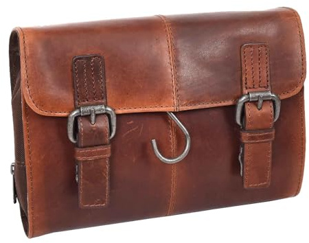 Herren-Leder-Kulturbeutel, zum Aufhängen, Kosmetik, Rasierset, Reisetasche, braun, S, Kulturbeutel