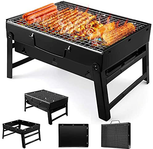 sjdoPulse Parrilla De Barbacoa, Parrilla De Barbacoa Portátil para 1-6 Personas, Mini Barbacoa De Carbón para Mesa, Parrilla De Jardín Al Aire Libre para Acampar, Utensilios De Barbacoa, Negro