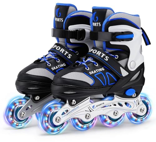 Inline Skates für Kinder Jungen Mädchen Anfänger, 4 Size verstellbare Rollschuhe mit Light Up Rollen. (M (EU32-36)) / (CN35-38)