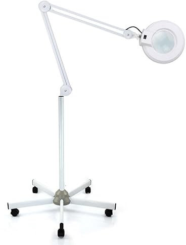 jiumxliu 24W LED Lupenleuchte, 8 Dioptrien Lupe Arbeitsplatzleuchte, Kosmetiklampe mit RollStativ, Lupenleuchte Artztpraxis-Leuchte mit 120 LED-Perlen