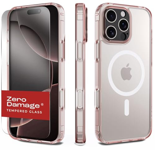 Sahara Classic iPhone 16 Pro Max Case Clear with Screen Protector - Fits Apple Magsafe Accessories, Cute and Girly, Heavy Duty Protective Cover, Thin, Slim, Loved by Women and Girls, Clear Rose Gold
