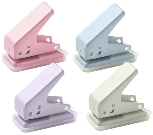 INCAUCA 4 Pack Small Single Hole Punch, Mini One Hole Puncher, 1/4 Inch Handheld Paper Hole Punch, 10 Sheet Capacity, Cute Portable Tiny Craft Hole Punch Tool for Tags (Pink & Purple & Blue & Beige)