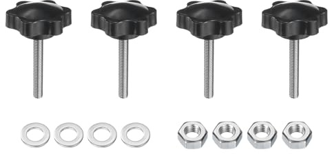 sourcing map 4pcs Star Clamping Knobs with Nuts Washers, M6 x 40mm Metric 304 Stainless Steel Male Thread 38mm 6-Star Plastic Head, Threaded Stud Hand Knobs Handles Thumb Screws, Black