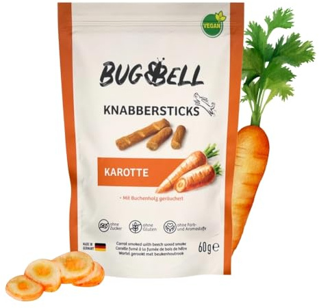 BugBell 5X 60g (5er Pack) Knabbersticks Karotte - Soft Hundeleckerli mit sehr wenig Fett - Vegane Hundesnacks ohne Zucker - Getreidefreie Kaustangen für Hunde