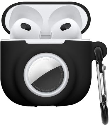 kwmobile Coque Compatible avec Apple Airpods 4 Coque - Etui Ecouteur sans Fil en Silicone avec Support pour AirTag et Mousqueton - Noir