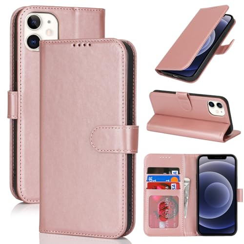 Zouzt Hülle für iPhone 12 Mini (5,4), Premium PU Leder, Roségold | Handyhülle mit Kartenfächern, Magnet Klapp Schutzhülle, Stoßfeste TPU-Innenhülle, Frauen Männer, Leather Wallet Phone Case