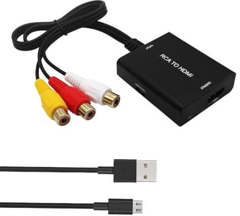 Bacxzomx Adattatore Convertitore RCA HDMI, Adattatore AV a HDMI, 720P/1080P Convertitore da Composito RCA to HDMl con USB Cavo per PS2/PS3/ STB/Xbox VHS/VCR/lettori DVD Blu-Ray