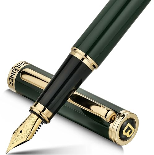 BEILUNER Stylo Plume de Luxe, Magnifique Finition Vert de Course et Or 24K, Cadeau Fiable avec Convertisseur pour Hommes & Femmes, Stylo Élégant pour l'Écriture - Vert & Or, Plume Moyenne