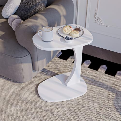 sugodesign Beistelltisch Couch mit Rollen, Kleiner Beistelltisch C-Form, Sofatisch in stylischem Weiss, Kleiner Couchtisch fürs Wohnzimmer, ideale Ablagefläche für Laptops, Tassen - Norma