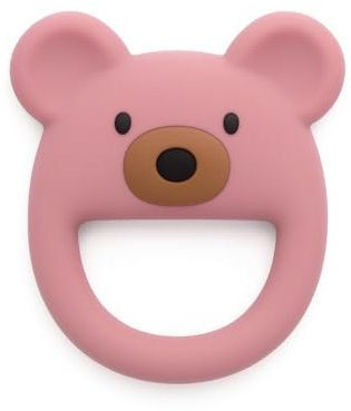 MÜVI - Mordedor bebé con correa, mordedor de dentición +3 meses, silicona alimentaria suave y sin BPA, fácil de agarrar y morder, alivio para encías y estimulación sensorial (Rosa)