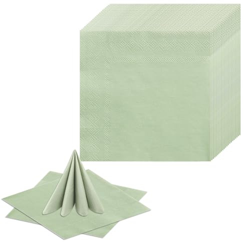 MIPIACE 100 Stück Servietten Grün 33 x 33 cm Salbei Servietten Papierservietten Salbeigrün Salbeigrün Serviettens Cocktailservietten Salbeigrüns für Hochzeit Geburtstag Abendessen Brautjubiläum Party