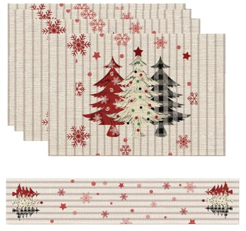 Eageroo Weihnachtliche Tischsets aus Leinen – 4-teiliges Set | Festliche Weihnachtsdeko für Tisch & Küche | rutschfest (Type B)