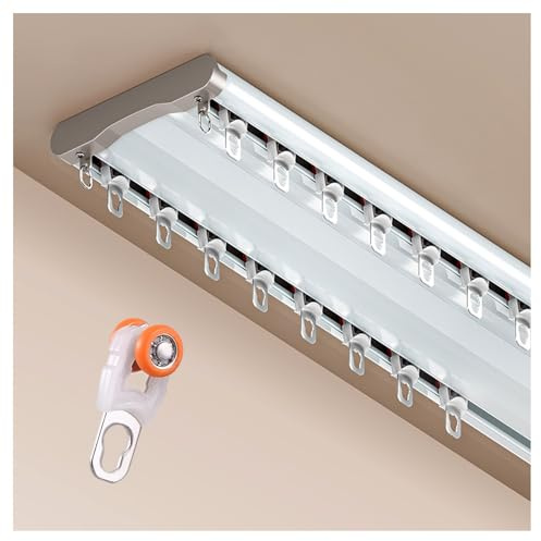 Double Row Pulley Curtain Track Ceiling Mount Curtain Rails 180/250/380/430cm Aluminium Curtain Rod For Drapes Living Room Bedroom Room Divider(White,280cm)