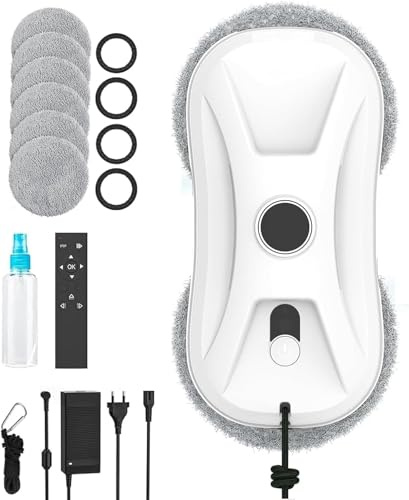 Oamger 5600Pa Fensterputzroboter mit Doppelstrahl Sprühfunktion, Fensterreiniger Roboter, Fensterroboter mit Fernbedienung, Kantenerkennungssystem, 3 Reinigungswege und Intelligente Navigation