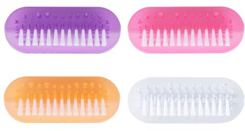 4pcs Nail Brushes, Two Sided Portable Fingernail Soft Stiff Bristles Brush Easy to Hold Nail Cleaning Scrubbers for Men Women Kids (Purple, Pink, Orange, White)