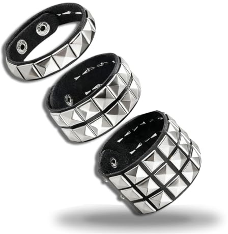 HUSHRICH 3Pcs Studded Bracelet Set, PU Leather Punk Rock Bracelet for Women Adjustable Rivet Cuff Spike Bracelets, Edgy Rock Jewelry Emo Accessories for Daily Wear Party Concerts