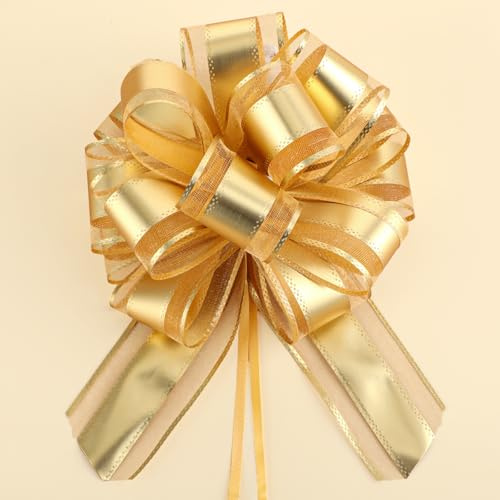 simarro 10 Stück Geschenkschleife Groß, 18cm Geschenk Schleife Geschenkbänder Ziehschleife Große Pull Bow Dekoschleife für Geschenkverpackung Auto Deko Basteln Verpacken Hochzeit Geburtstag(Gold)