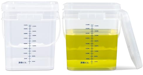 Confezione da 2 secchi trasparenti da 4 litri, contenitore graduato con coperchio, secchio quadrato di qualità alimentare, contenitore per la pulizia, secchio in plastica, manici extra robusti