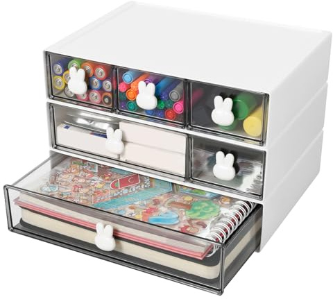 KEGAJEGA Schreibtisch Organizer mit 6 Schubladen Griff Schubladenbox Schreibtisch Stapelbar Multifunktional Tisch Organizer für Bürobedarf Haushaltsartikel Kosmetika Künstlerbedarf (B)