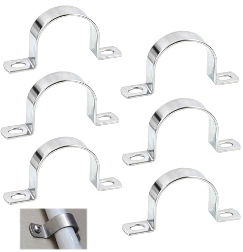 6PCS Pipe Strap Clamp, Ø 50 MM Stainless Steel Heavy Duty U Bracket with 2 Holes, 50mm Metal Pipe Mounting Brackets, Rust Resistant Conduit Clamps for Plumbing, Electrical, and DIY Projects