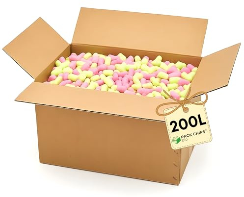 PACK CHIPS bio Verpackungschips Füllmaterial 200 L - Antistatische Polsterchips - Füllmaterial für Pakete - Verpackungsmaterial BIO - 100% Natürlich Abbaubar aus Stärke