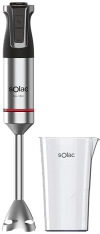 Solac - Batidora de Mano 1500W de Potencia | 20 Velocidades Ajustables + TURBO | 4 Cuchillas de acero inoxidable para purés, batidos, carne y picar hielo | Apto para Lavavajillas | Vaso medidor 700ml