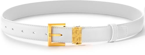 FEITENGU Gold Y Buchstabe Gürtel Damen Weiß,Taillengürtel aus Leder für Kleider & Jeans,Damengürtel,Taillengürtel,Ledergürtel,Frauen Geschenke,95CM