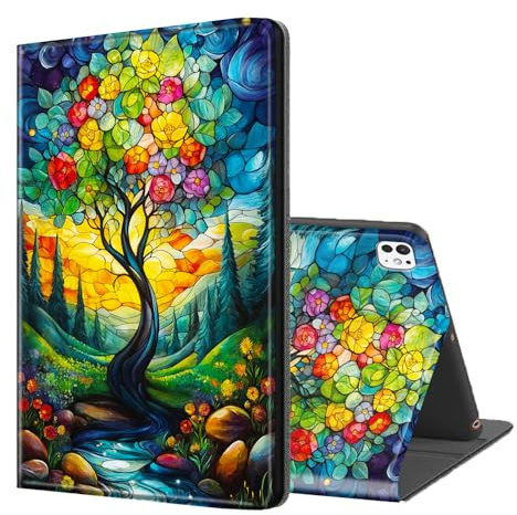 ETLKJVBL for iPad Pro 11 Inch Case 2024, Auto Sleep/Wake, Stained Glass - Like Tree and Stream Multiple Angles Viewing Folio Stand Case for iPad Pro 11 Inch 2024 Tablet