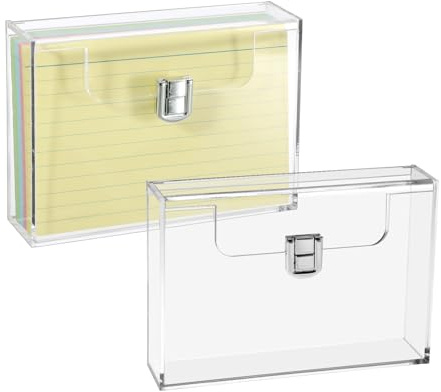 SUMTree 2pcs Boîtes à fiches A6 en acrylique avec couvercle, boîte à fiches transparente pour petites cartes, cartes de visite, notes autocollantes, format paysage (16x11cm)