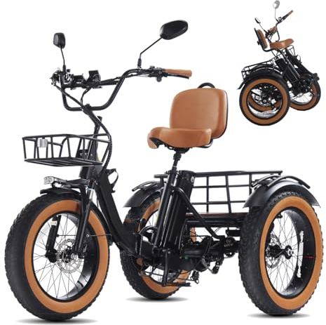Broobey Adult Electric Tricycle 20-inch Non-Folding/Folding 7-Speed Tricycle with Large Capacity Basket 48V 15Ah/15.6Ah Lithium Battery PAS Miles