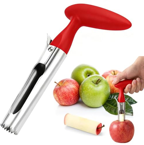 Apple Corer Remover, Apple Slicer Cutter, Apple Cutter with Serrated Stainless Steel Blade and Ergonomic ABS Handle, Easy to Clean & Use Apple Corer and Slicer (Red)