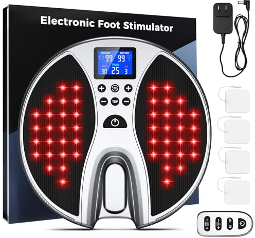 EMS Fußmassagegerät mit Rotlicht 25 Modi 99 Intensitäten mit 4 TENS Pads | Medic Durchblutungs-Stimulator Füße Beine, FußMassagegeräte mit Rotlicht 660+850NM lindert Neuropathie, Knie- & Beinschmerzen