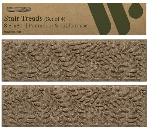 Waterhog Stair Treads (Set of 4) – 8 1/2 x 30 Inches, Durable,Water-Trapping, Indoor/Outdoor Floor Covering, Boxwood Collection – Made in USA, Khaki/Camel