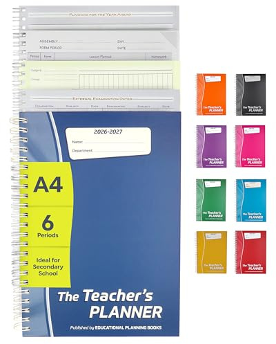 Educational Planning Books Teacher Planner 2026-2027 A4, 6 Period (TP3-B) | 290 undated page-a-day pages, year planning, exams and marking sections, anti-scuff hardback, wiro bound
