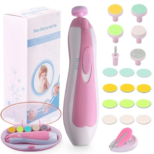 Baby nageltrimmer elektrisk nagelfil baby nagelklippare, 20-i-1 säker nagelfilare kvarn kit för nyfödda, spädbarn, småbarn, barn eller vuxna, tår, fingrar, vård, trimpolering, LED-ljus och sliphuvuden