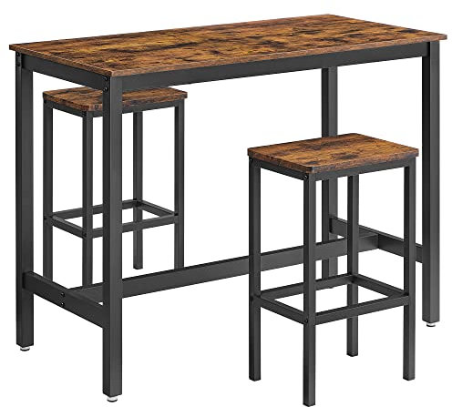 VASAGLE Set di Tavolo da Bar con 2 Sgabelli da Bar, Set di Sedie da Pranzo con Tavolino, per Cucina, Soggiorno, Stanza da Festa, in Stile Industriale, Marrone Vintage LBT15X