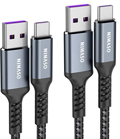Nimaso Huawei Cavo USB C 5A[2Pezzi/1M+2M], Supercharge per Huawei P40,P40 PRO,P40 Lite,P30 PRO,P30,P20 Lite,P20,Mate 30,Mate 20 PRO, Mate 20,Mate 10, Honor 10 V10