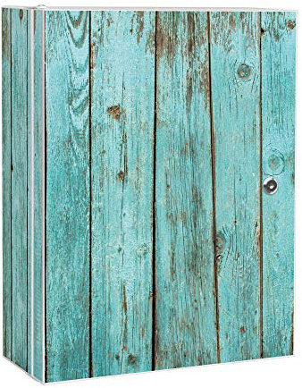banjado Medizinschrank abschliessbar mit Motiv Blaues Holz 35x46x15cm - großer Arzneischrank für die Hausapotheke - Medikamentenschrank aus Metall zur Medikamenten Aufbewahrung