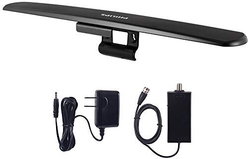 Philips Amplified HD TV Antenna, Easy Mount for Top of TV, Indoor, Long Range, Included Signal Booster Amplifier, Full 1080P 4K Ultra HD VHF UHF, SDV7219N/27