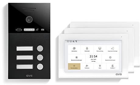 GVS - IP Video Türsprechanlage 3 Familienhaus mit Türöffner (RFID), HD Kamera, 3X 7 Zoll Monitor & App - Smarte Video Türklingel mit Kamera & Gegensprechanlage (AVS4469A)