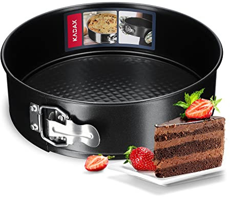 KADAX Forma di torta, Ř 21,5 cm-30 cm, padella a forma di molla realizzata in lamiera a strato zincato e anti-hub, padella rotonda, forma della torta con pavimento piatto, (? 26 cm, nero)